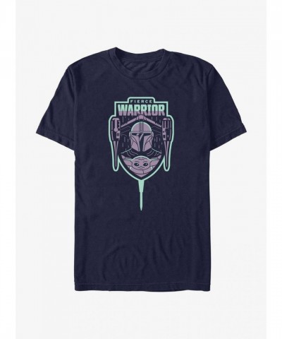 The Mandalorian Fierce Warrior Badge T-Shirt - Blue Men's Lightweight Cotton