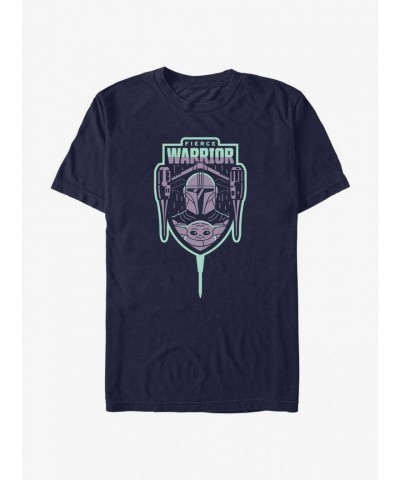 The Mandalorian Fierce Warrior Badge T-Shirt - Blue Men's Lightweight Cotton