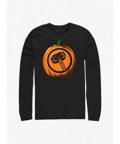 Marvel's Thor Pumpkin Design Long Sleeve Tee - Black Men's