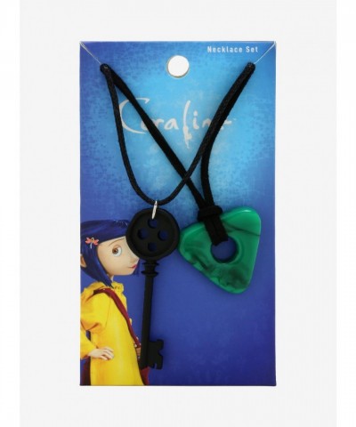 Coraline's Truth Revealing Black Key & Green Seeing Stone Necklace Set