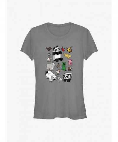 Minecraft Overworld Creatures Girls T-Shirt - Grey