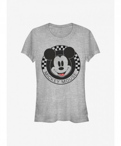 Disney Grey Mickey Mouse Checkered T-Shirt for Girls