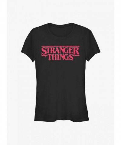 Stranger Things Drippy Logo T-Shirt for Girls - Black