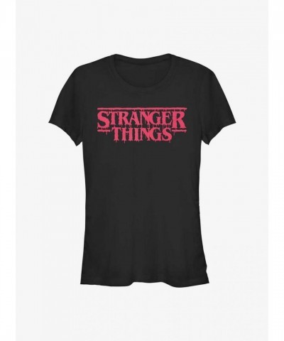 Stranger Things Drippy Logo T-Shirt for Girls - Black
