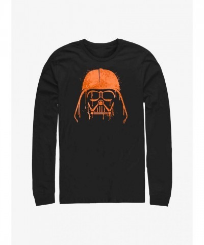 Star Wars Black Drip Tee with Orange Darth Vader - Men's Cotton Long-Sleeve