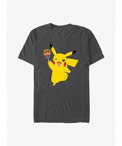 Grey Lightweight Pikachu Caramel Apple T-Shirt for Men