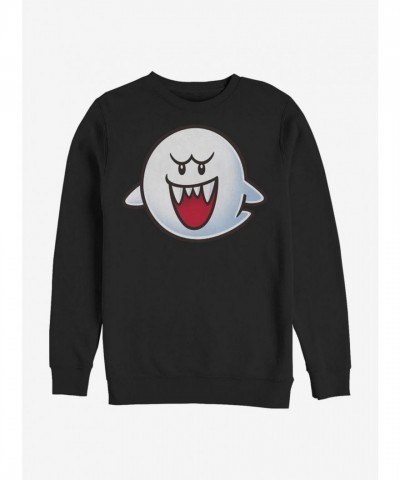 Super Mario Boo Face Men's Crewneck Sweatshirt - Black