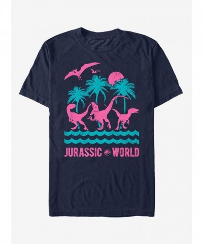 Jurassic World Retro Tropical Dinosaur T-Shirt - Men's Blue