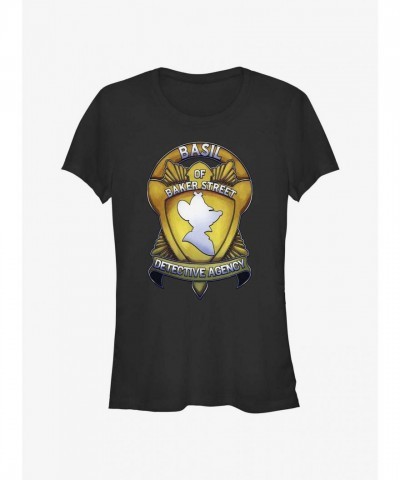 Disney The Great Mouse Detective Basil Badge T-Shirt for Girls - Black