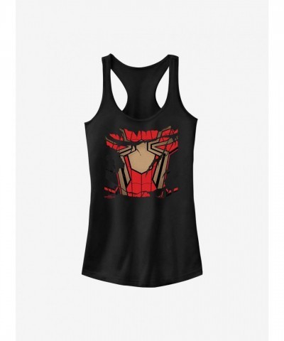 Marvel Girls' Spider-Man Ripped Spidey Suit Tank Top - Black