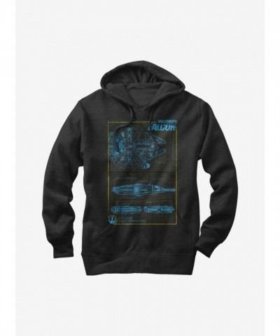 Star Wars Millennium Falcon Blueprint Unisex Hoodie - Black