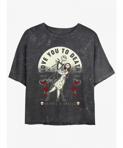 Disney Jack and Sally Mineral Wash Crop T-Shirt for Girls - Multi Colors