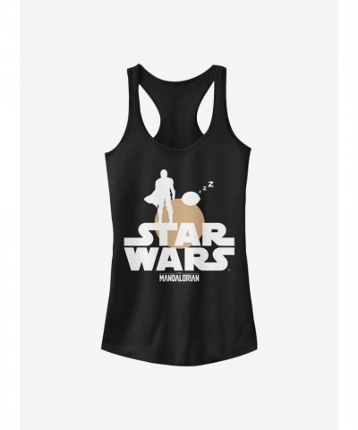 Mandalorian Grogu Sunset Girls Tank Top - Junior Sizes Black