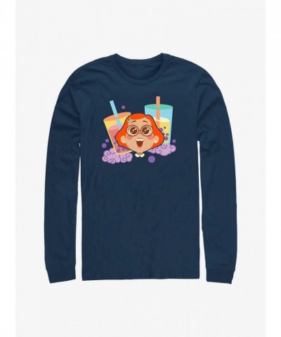 Disney Pixar Turning Red Boba Themed Blue Long Sleeve Shirt for Men