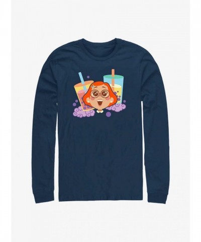 Disney Pixar Turning Red Boba Themed Blue Long Sleeve Shirt for Men