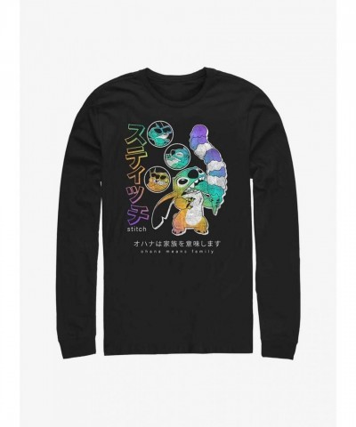 Disney Lilo & Stitch Kanji Design Long Sleeve T-Shirt - Men's Black