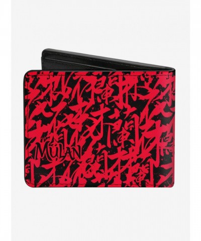 Disney Mulan Men's Premium Vegan Leather Bifold Wallet in Black and Red