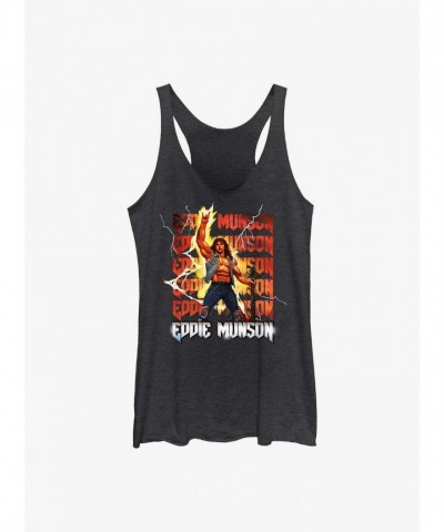 Stranger Things Eddie Munson Metal Goddess Tank Top - Junior Sizes in Heather Black