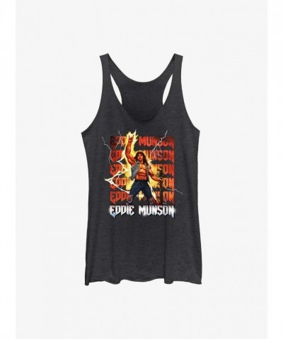 Stranger Things Eddie Munson Metal Goddess Tank Top - Junior Sizes in Heather Black