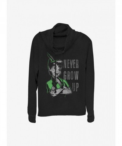 Disney Peter Pan Girls Cowlneck Top - Don't Grow Long-Sleeve in Black