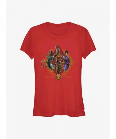 Marvel Girls' Red Wakanda Forever Warrior Trio T-Shirt - Lightweight Cotton