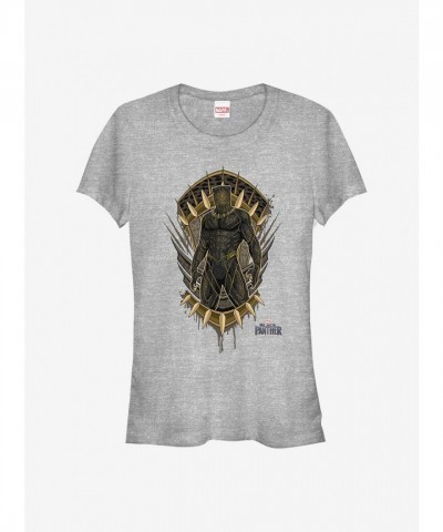 Marvel Girls T-Shirt with Black Panther Jaguar Crest - Grey