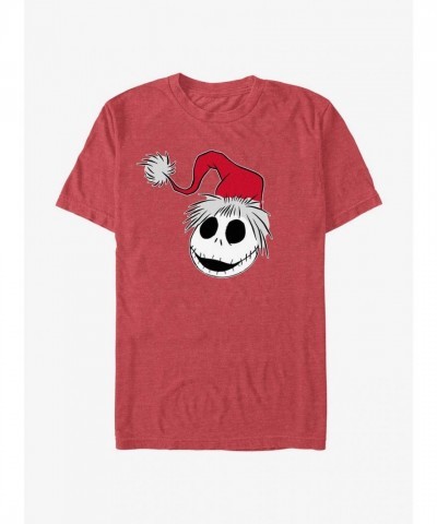Disney Nightmare Before Christmas Jack Skellington Santa Hat T-Shirt - Red Men's