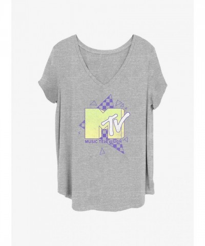 MTV Grey Checkered Logo Plus Size Tee for Girls