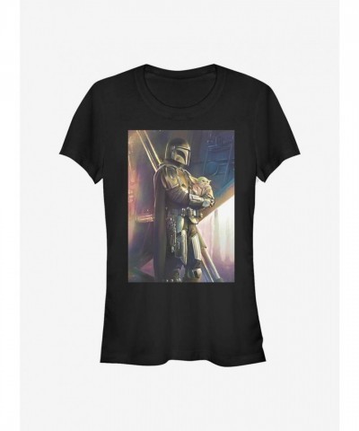 The Mandalorian Mando and Child Graphic Tee for Girls - Black