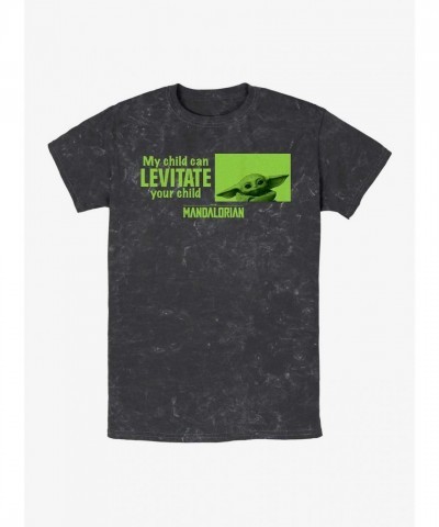 Star Wars: The Mandalorian Grogu Levitation Mineral Wash T-Shirt - Unisex Black