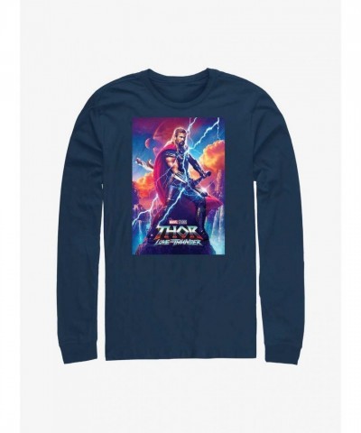 Marvel Thor Asgardian Love and Thunder Movie Themed Long Sleeve T-Shirt - Blue Men's
