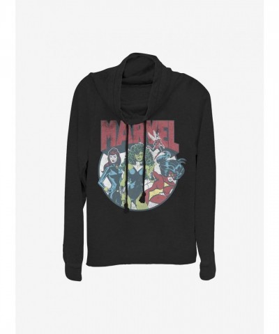 Marvel Strong Gals Lightweight Cowl Neck Top - Junior Black