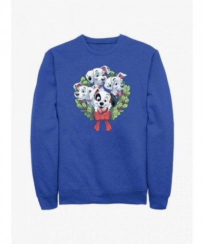 Disney Blue 101 Dalmatians Puppy Christmas Wreath Sweatshirt for Men