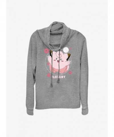 Pokemon Grey Cowl Neck Sweatshirt with Clefairy Fairy Dance Design - Junior Sizes