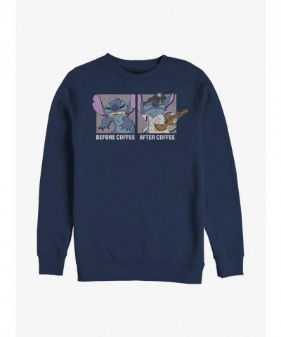 Disney Lilo & Stitch Crewneck Sweatshirt - Before and After Coffee Motif in Blue