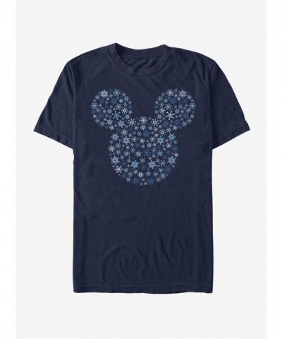Disney Holiday Snowflake Mickey Ear T-Shirt - Blue Men's Lightweight Cotton