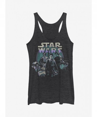 Star Wars The Force Awakens Rey & Droids Heather Black Racerback Tank Top for Girls