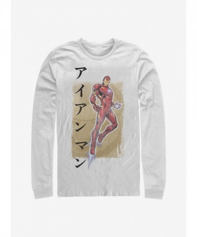 Marvel Long Sleeve T-Shirt - Iron Man Pose for Men - White