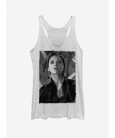 Marvel Avengers Endgame White Heather Tank Top for Girls - Black Widow Edition