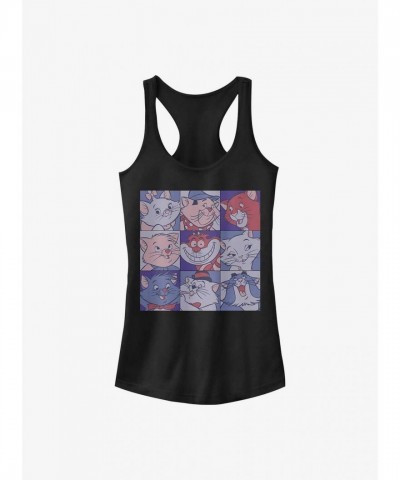 Disney Girls Cute Cats Squared Tank Top - Junior Black