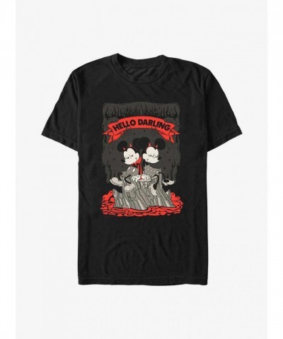 Disney Unisex Hello Darling Mickey & Minnie T-Shirt - Black