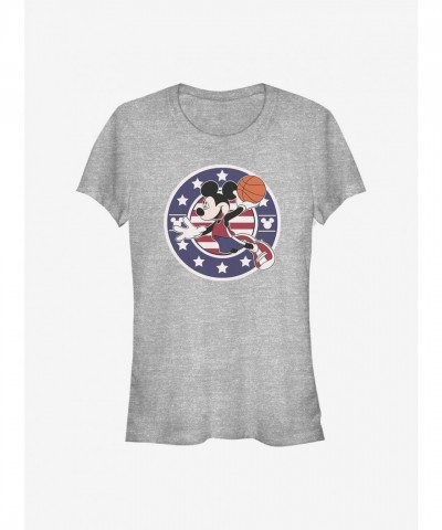 Disney Girls Americana Mickey Mouse Basketball T-Shirt - Grey