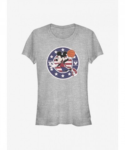 Disney Girls Americana Mickey Mouse Basketball T-Shirt - Grey