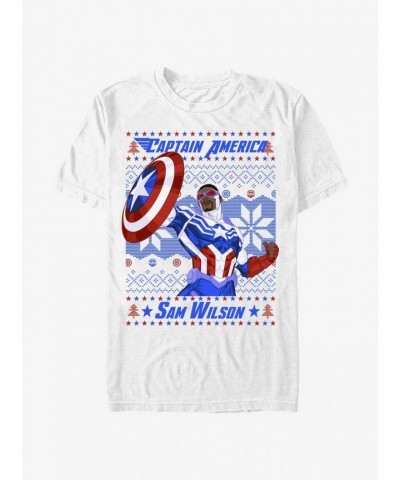 Marvel Ugly Christmas T-Shirt for Men - Captain America Sam Wilson White