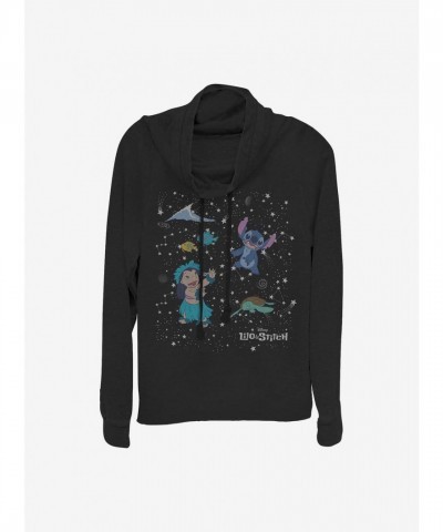 Disney Lilo & Stitch Constellation Cowl Neck Top - Black for Girls