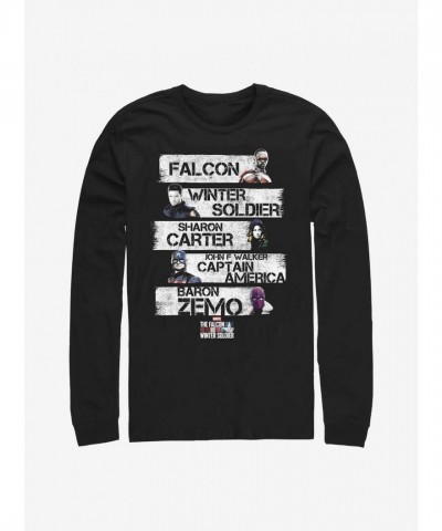 Marvel Falcon Winter Soldier Character Long Sleeve Cotton T-Shirt - Men's Black
