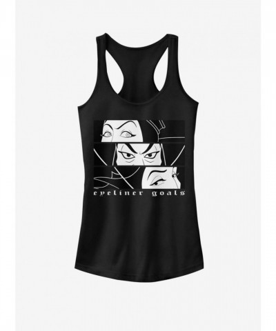 Disney Villains Inspired Eyeliner Themed Cotton Tank Top for Girls - Black