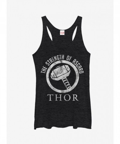 Marvel Girls Racerback Thor Strength of Asgard Tank Top - Heather Black